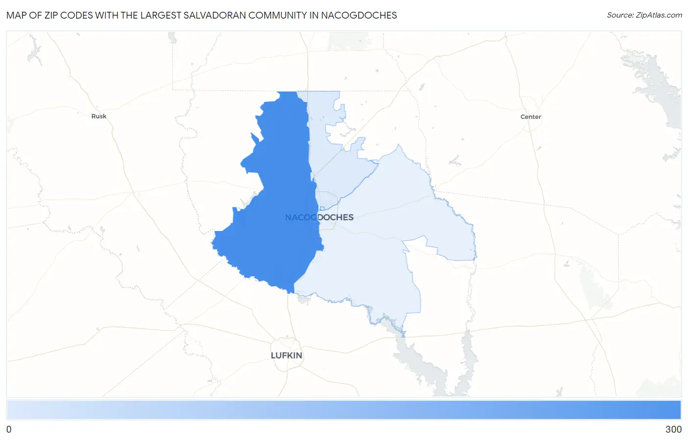Zip Codes with the Largest Salvadoran Community in Nacogdoches Map