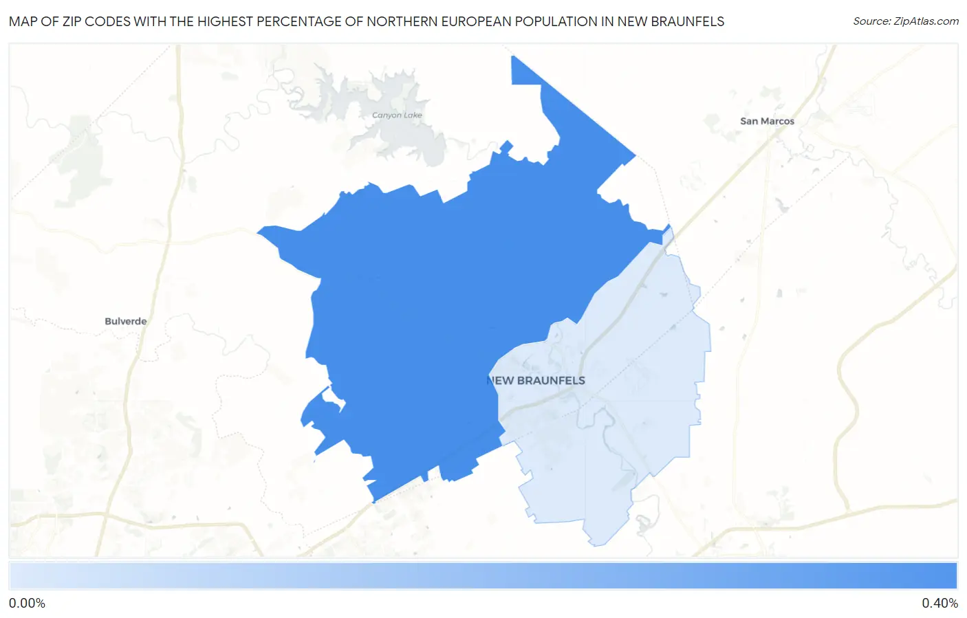 Zip Codes with the Highest Percentage of Northern European Population in New Braunfels Map