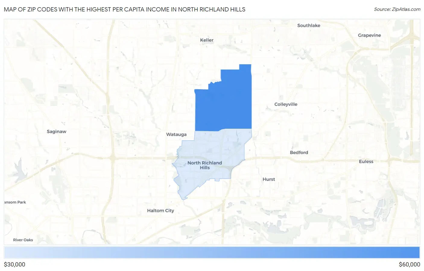 Zip Codes with the Highest Per Capita Income in North Richland Hills Map