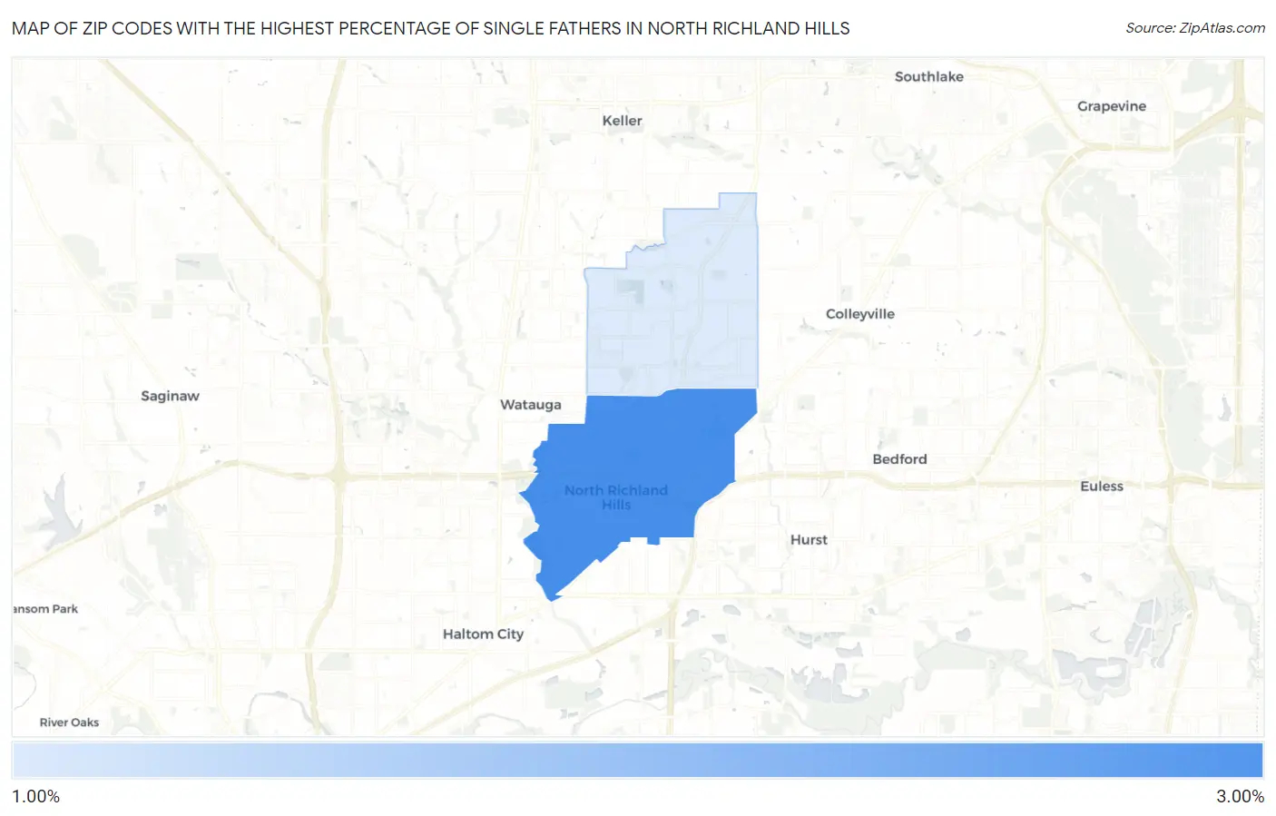 Zip Codes with the Highest Percentage of Single Fathers in North Richland Hills Map
