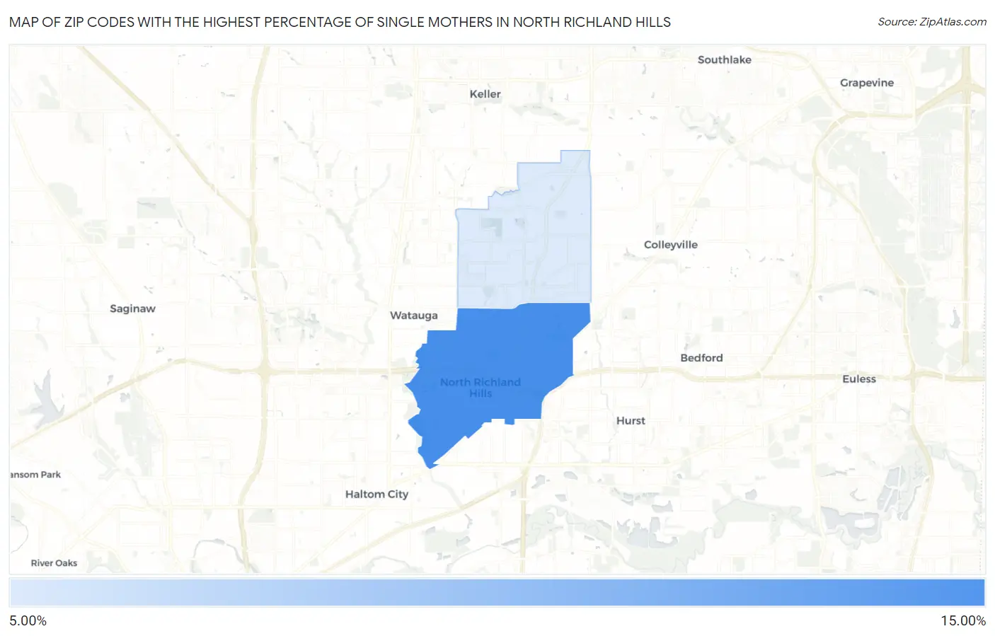 Zip Codes with the Highest Percentage of Single Mothers in North Richland Hills Map