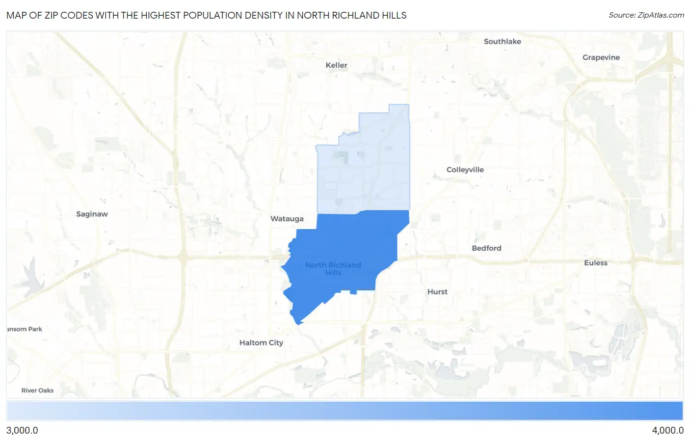 Zip Codes with the Highest Population Density in North Richland Hills Map