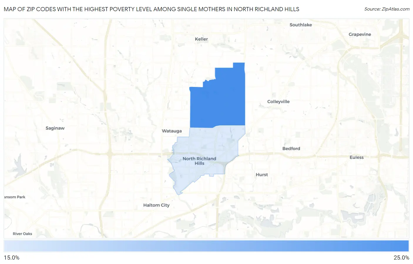 Zip Codes with the Highest Poverty Level Among Single Mothers in North Richland Hills Map