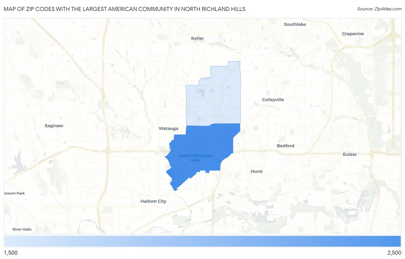 Zip Codes with the Largest American Community in North Richland Hills Map