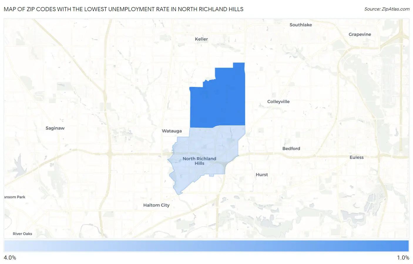 Zip Codes with the Lowest Unemployment Rate in North Richland Hills Map