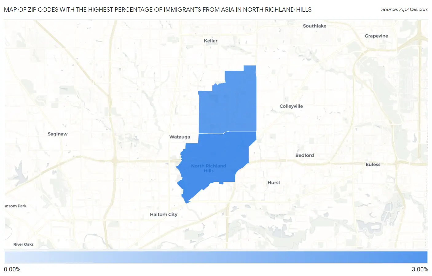 Zip Codes with the Highest Percentage of Immigrants from Asia in North Richland Hills Map
