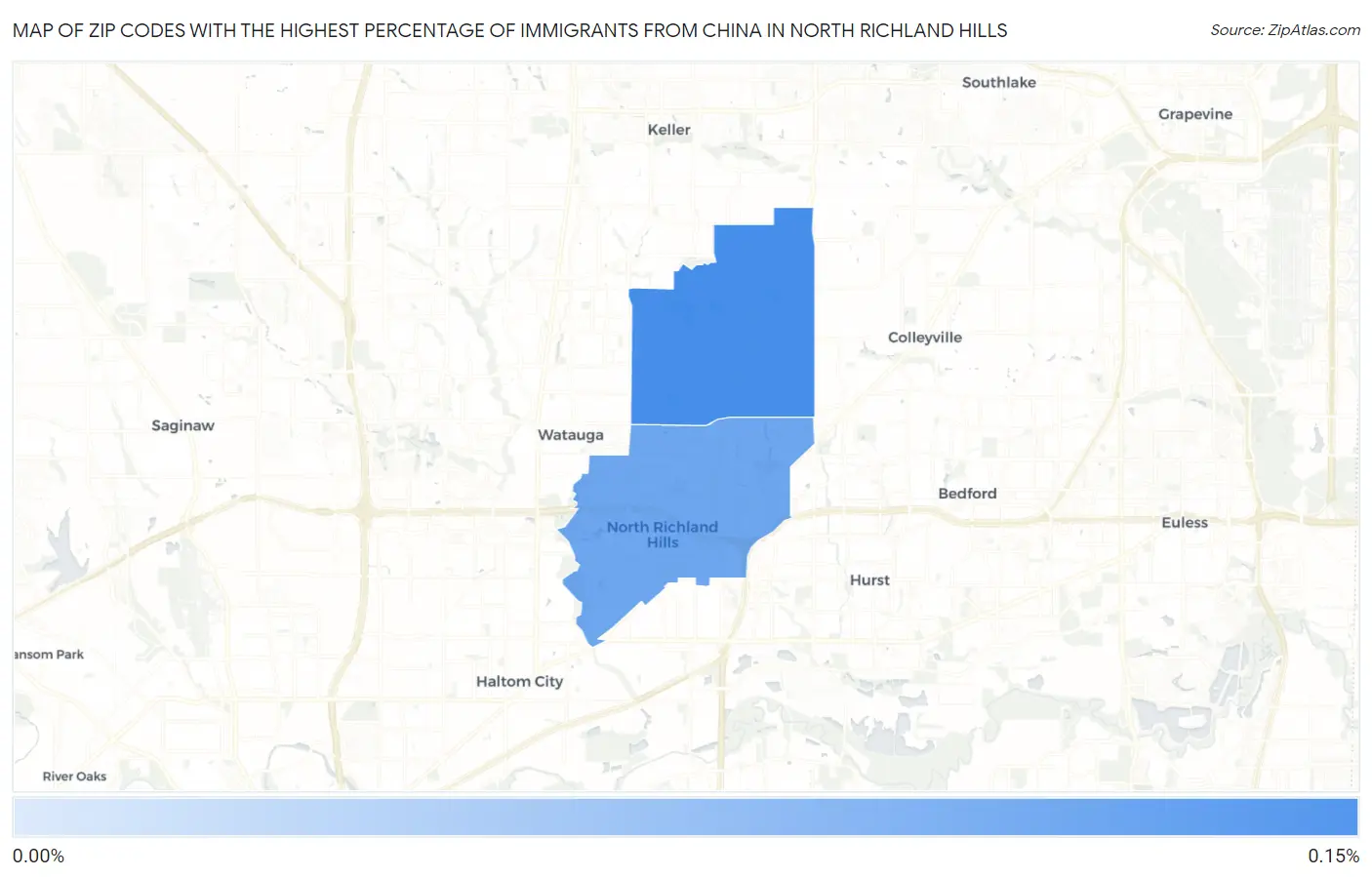 Zip Codes with the Highest Percentage of Immigrants from China in North Richland Hills Map