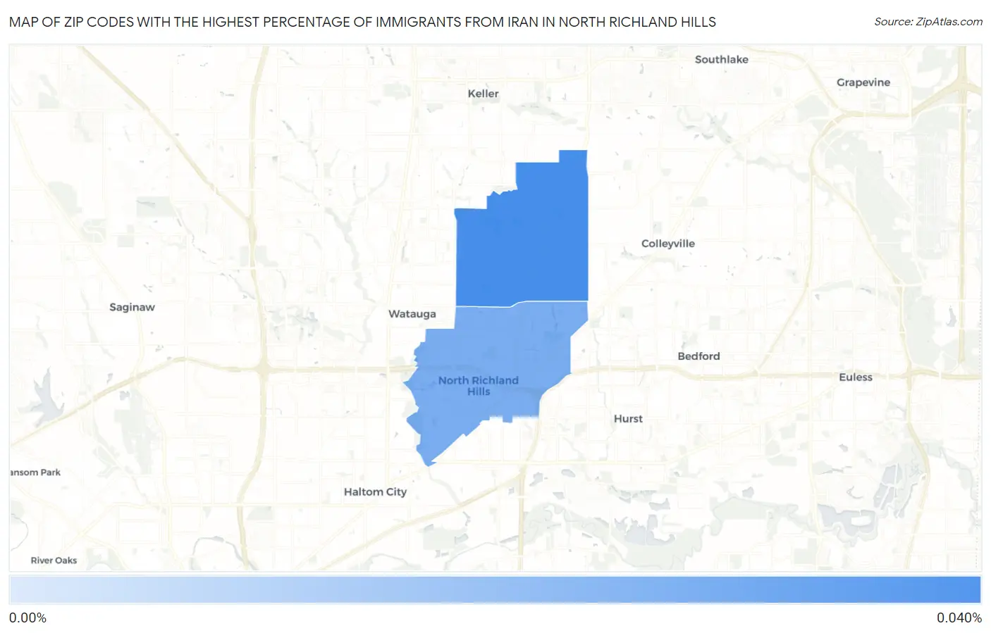 Zip Codes with the Highest Percentage of Immigrants from Iran in North Richland Hills Map