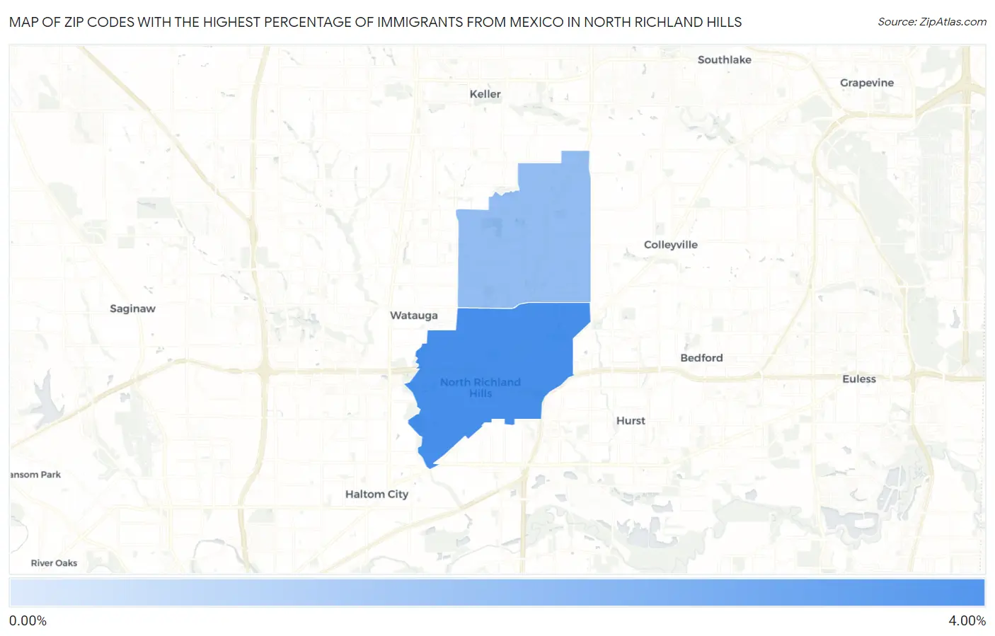 Zip Codes with the Highest Percentage of Immigrants from Mexico in North Richland Hills Map