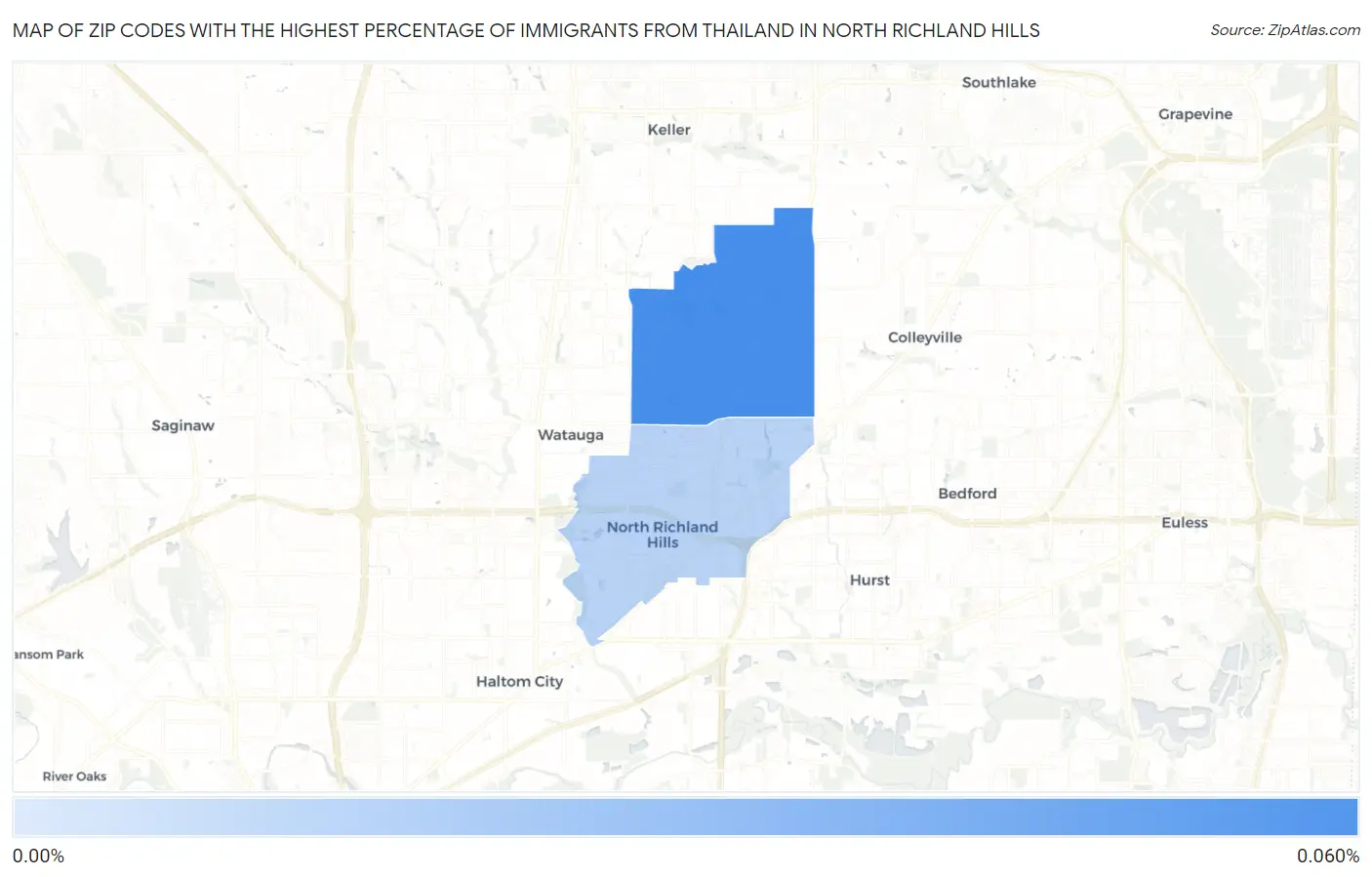 Zip Codes with the Highest Percentage of Immigrants from Thailand in North Richland Hills Map