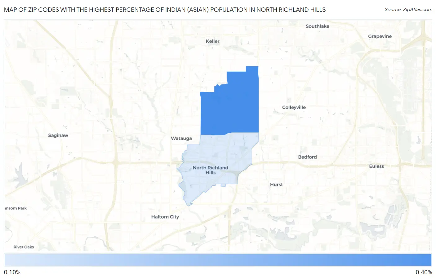 Zip Codes with the Highest Percentage of Indian (Asian) Population in North Richland Hills Map