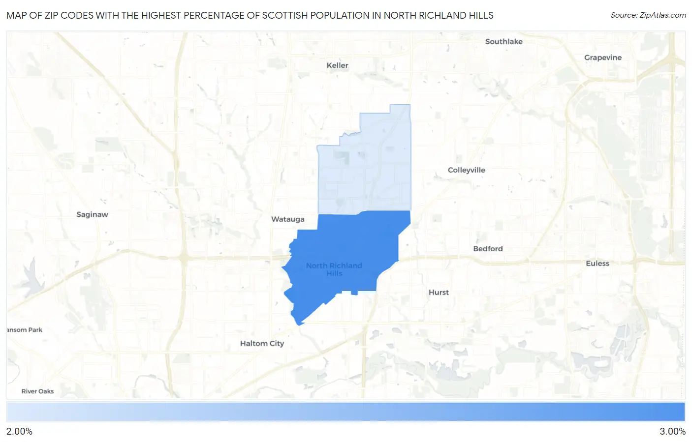 Zip Codes with the Highest Percentage of Scottish Population in North Richland Hills Map