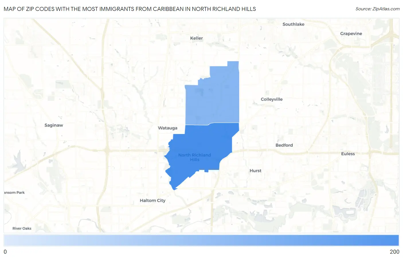 Zip Codes with the Most Immigrants from Caribbean in North Richland Hills Map