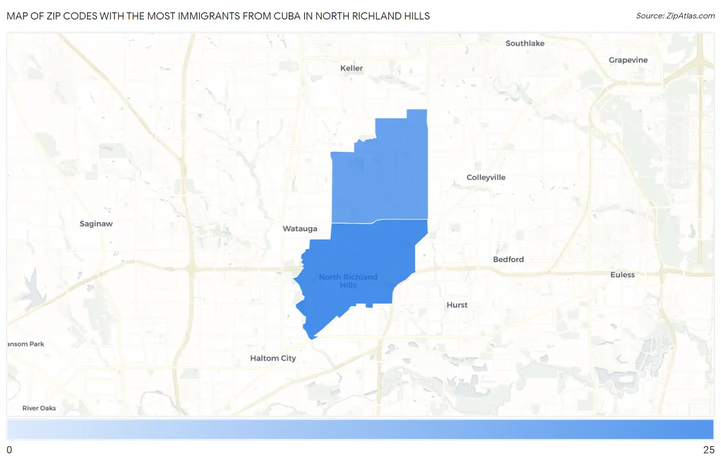 Zip Codes with the Most Immigrants from Cuba in North Richland Hills Map