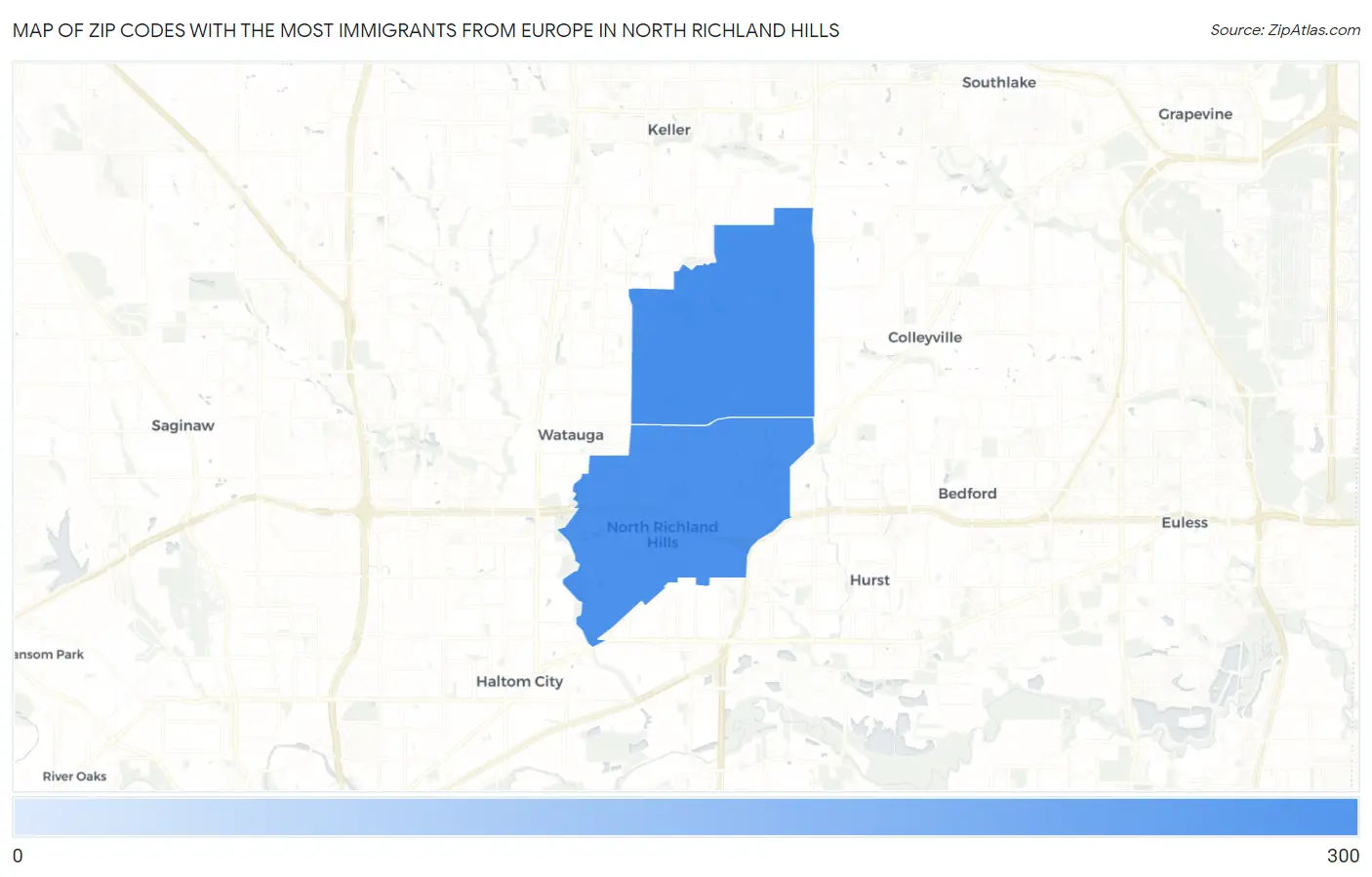 Zip Codes with the Most Immigrants from Europe in North Richland Hills Map