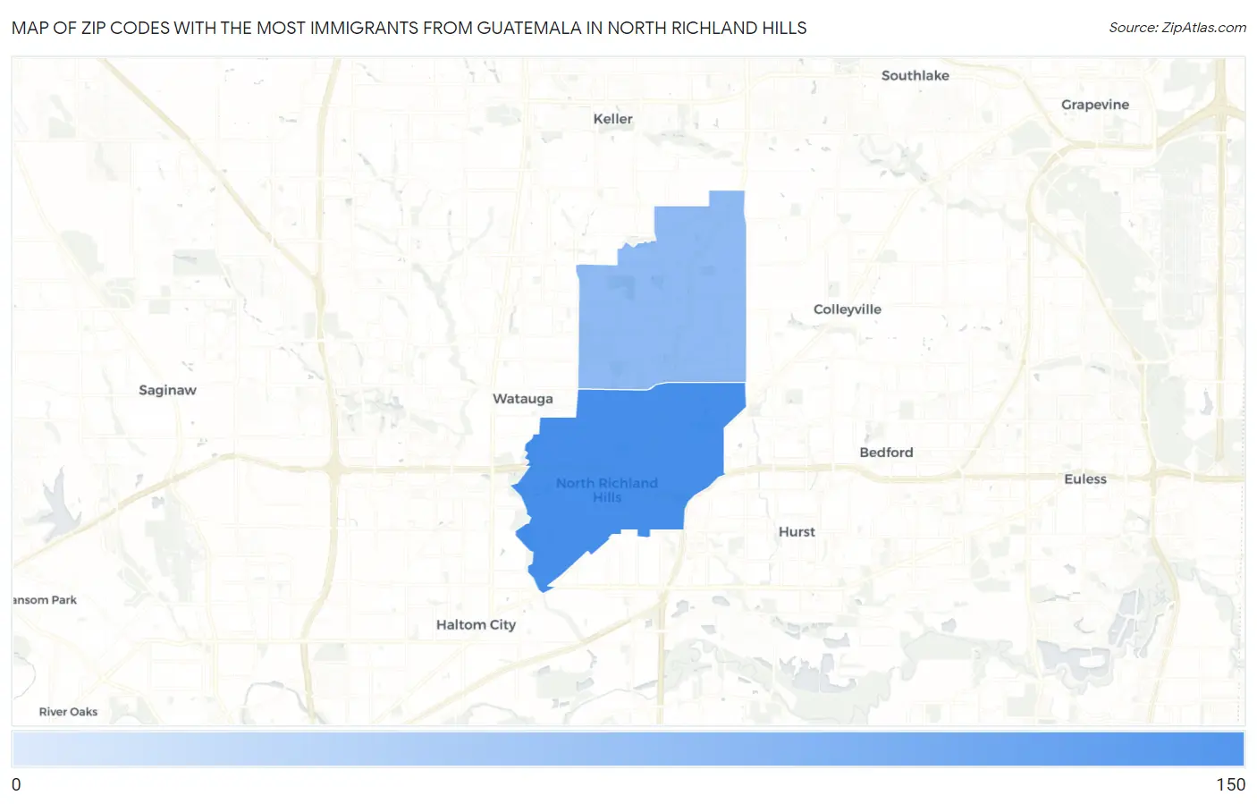 Zip Codes with the Most Immigrants from Guatemala in North Richland Hills Map