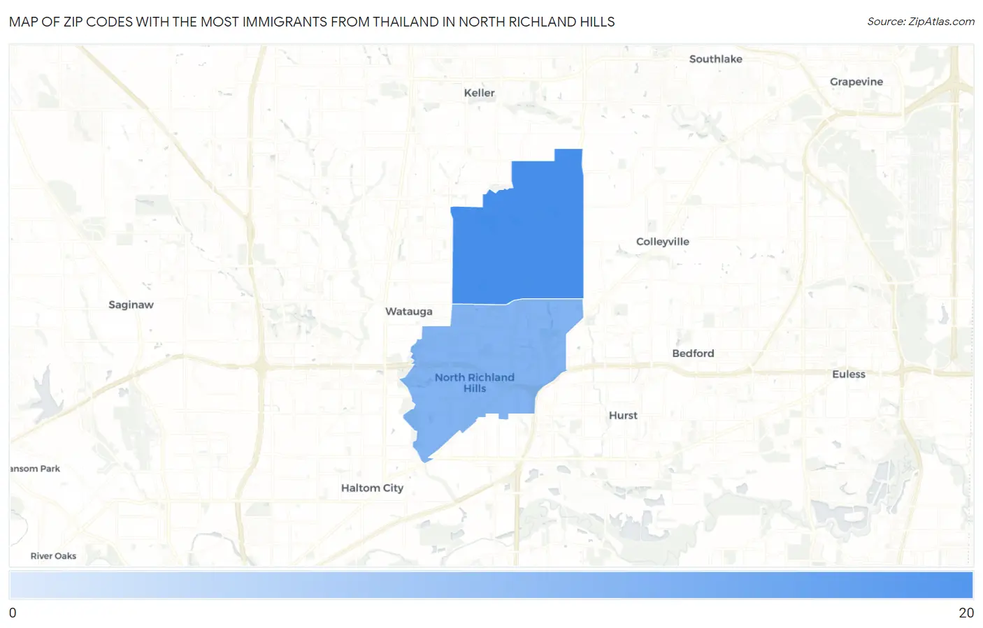 Zip Codes with the Most Immigrants from Thailand in North Richland Hills Map