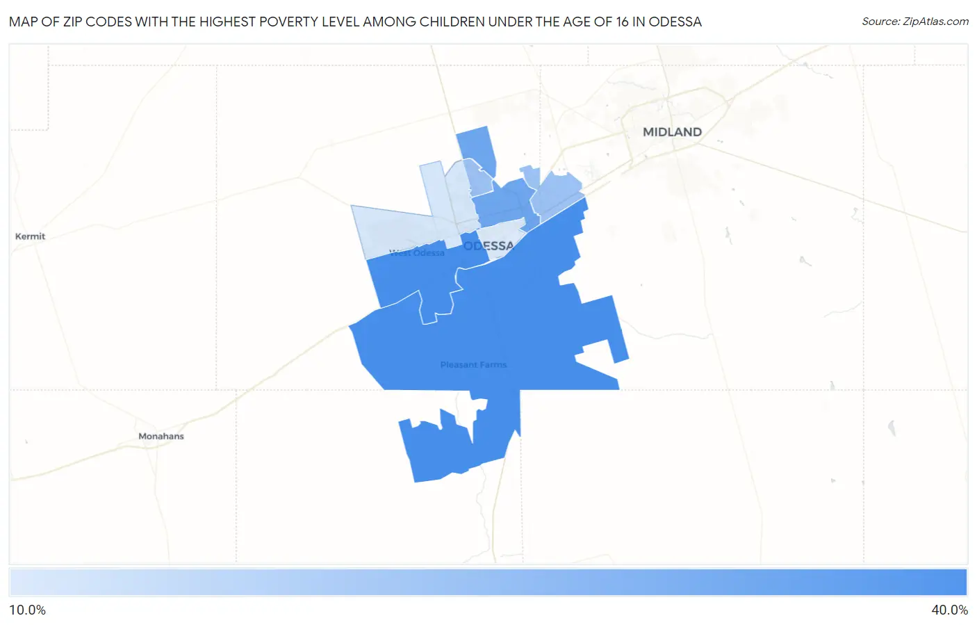 Zip Codes with the Highest Poverty Level Among Children Under the Age of 16 in Odessa Map