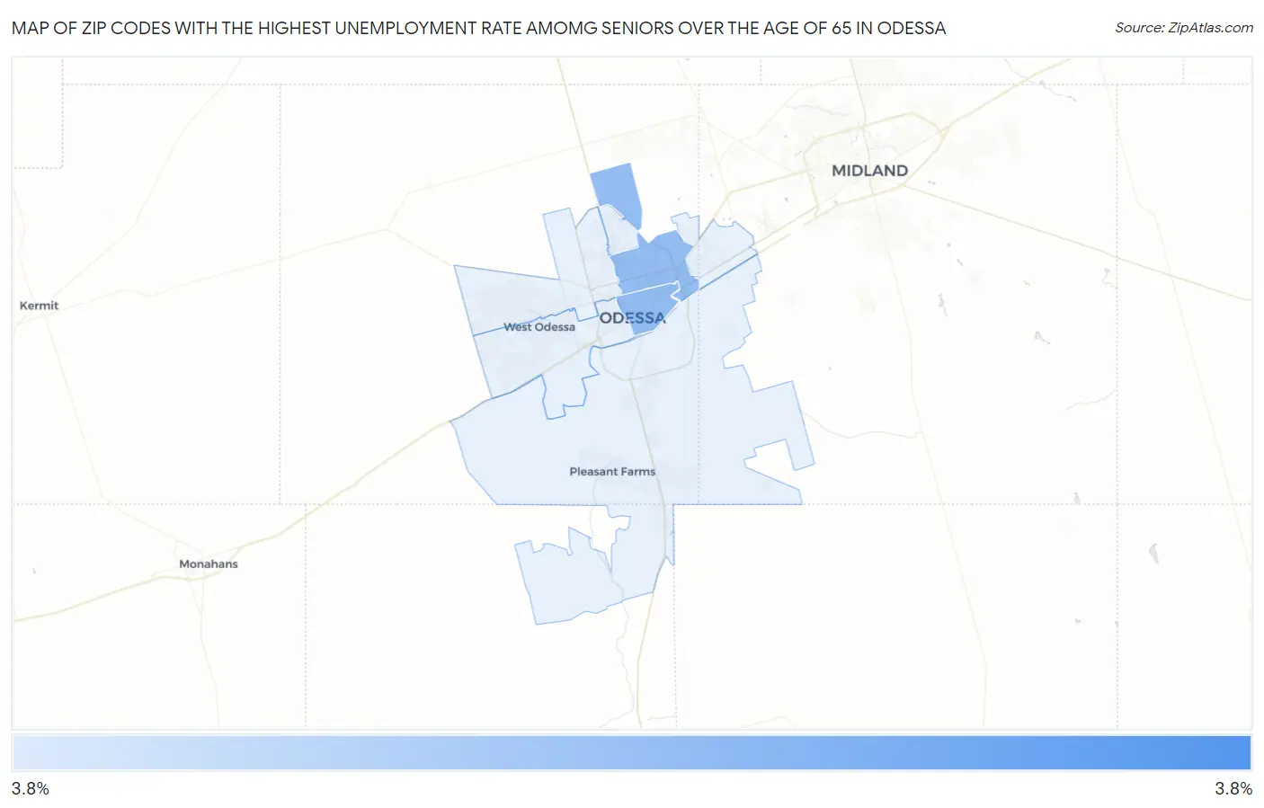 Zip Codes with the Highest Unemployment Rate Amomg Seniors Over the Age of 65 in Odessa Map