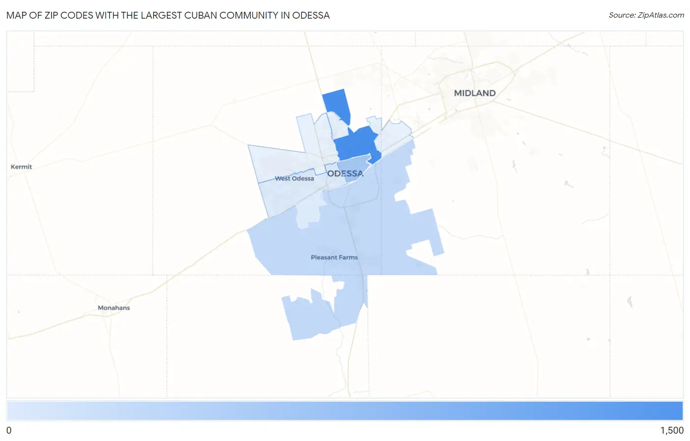 Zip Codes with the Largest Cuban Community in Odessa Map