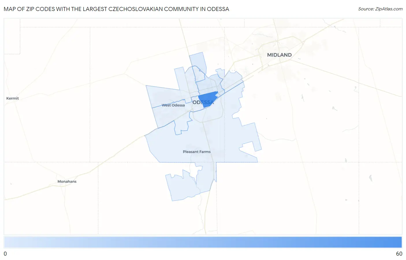 Zip Codes with the Largest Czechoslovakian Community in Odessa Map