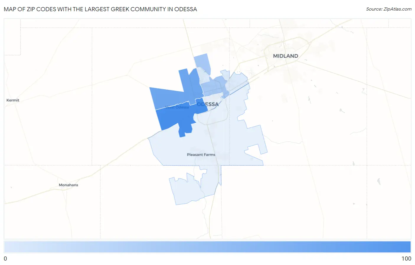 Zip Codes with the Largest Greek Community in Odessa Map