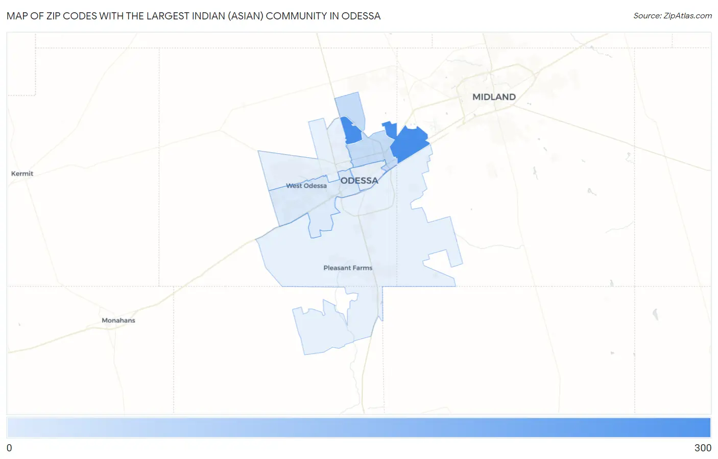 Zip Codes with the Largest Indian (Asian) Community in Odessa Map