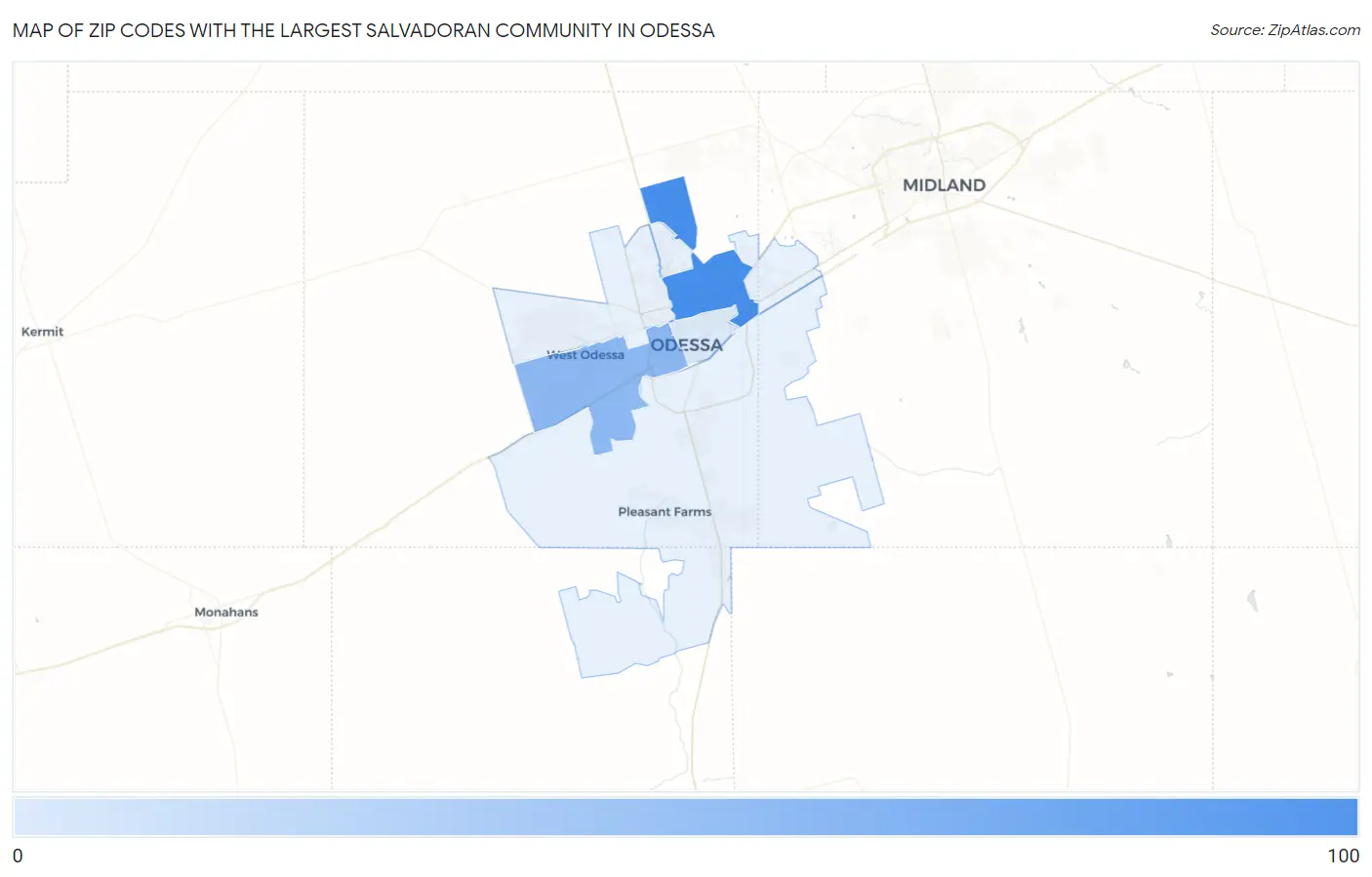Zip Codes with the Largest Salvadoran Community in Odessa Map