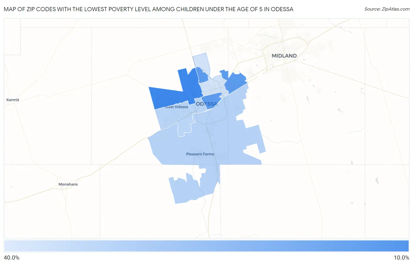Zip Codes with the Lowest Poverty Level Among Children Under the Age of 5 in Odessa Map