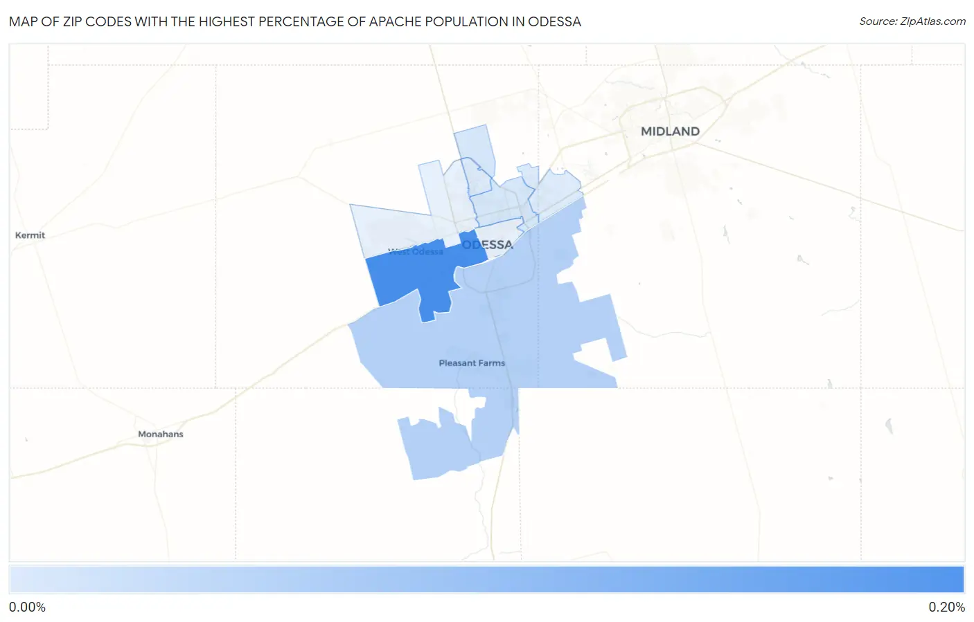 Zip Codes with the Highest Percentage of Apache Population in Odessa Map