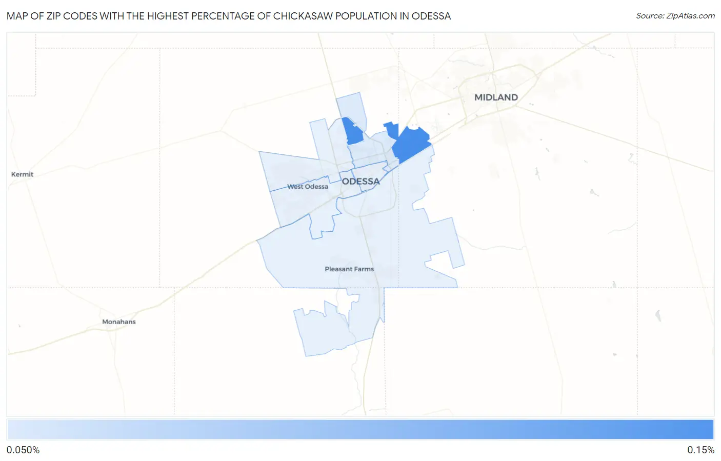 Zip Codes with the Highest Percentage of Chickasaw Population in Odessa Map