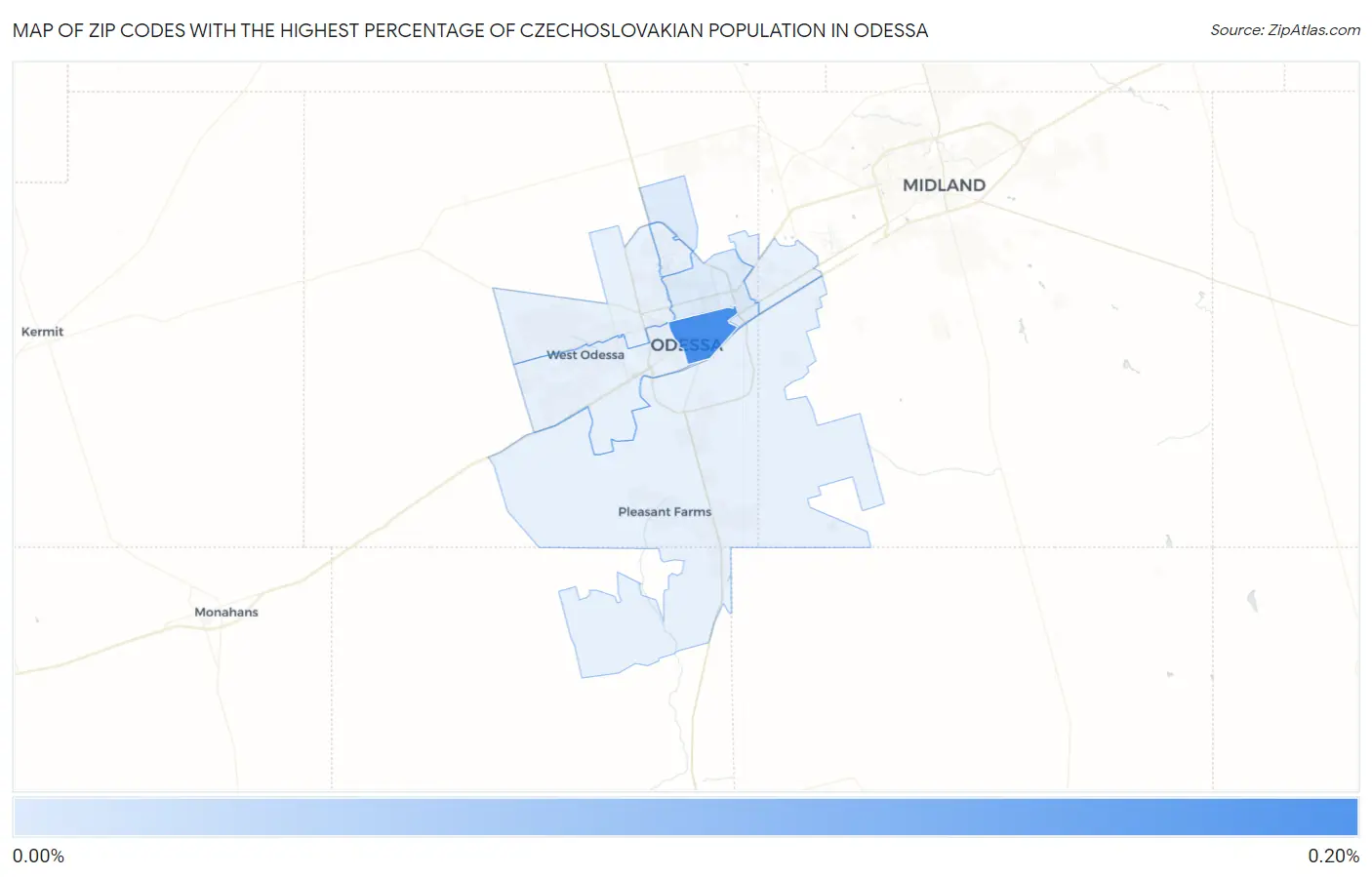 Zip Codes with the Highest Percentage of Czechoslovakian Population in Odessa Map