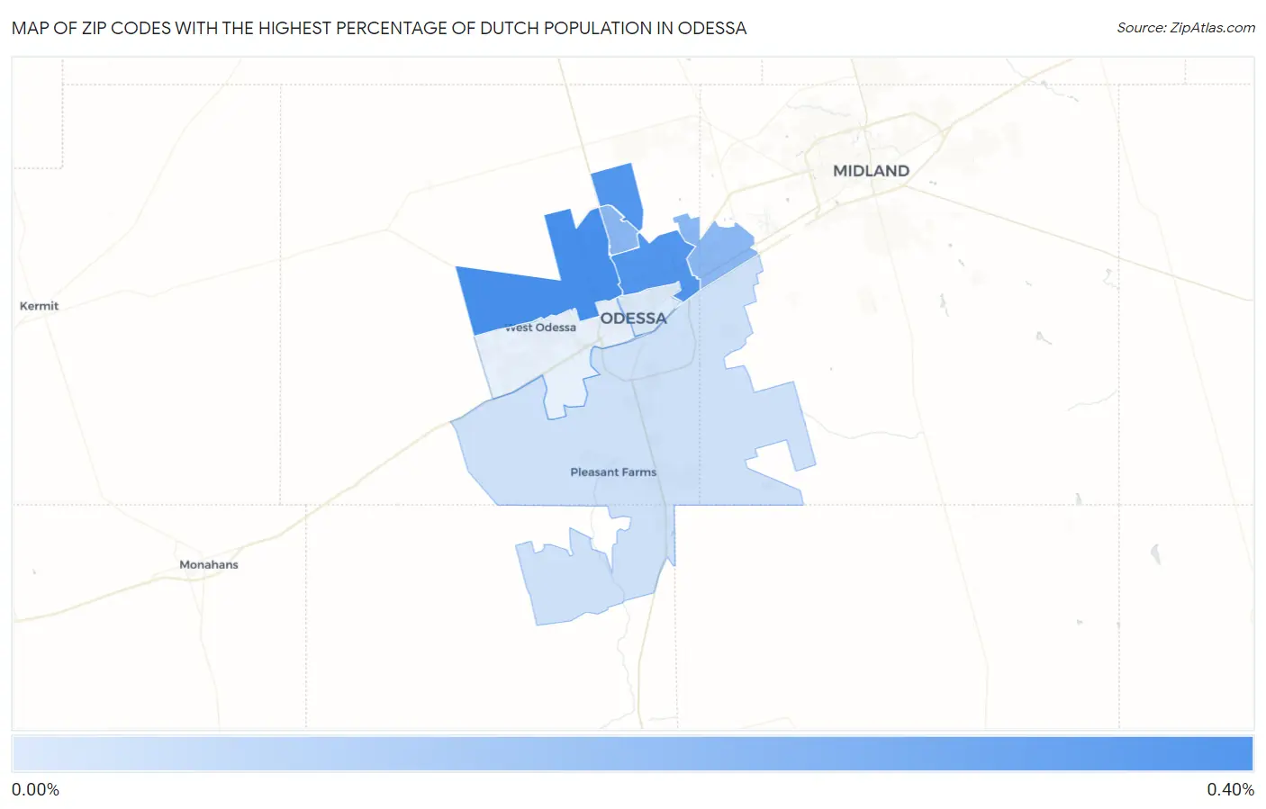 Zip Codes with the Highest Percentage of Dutch Population in Odessa Map