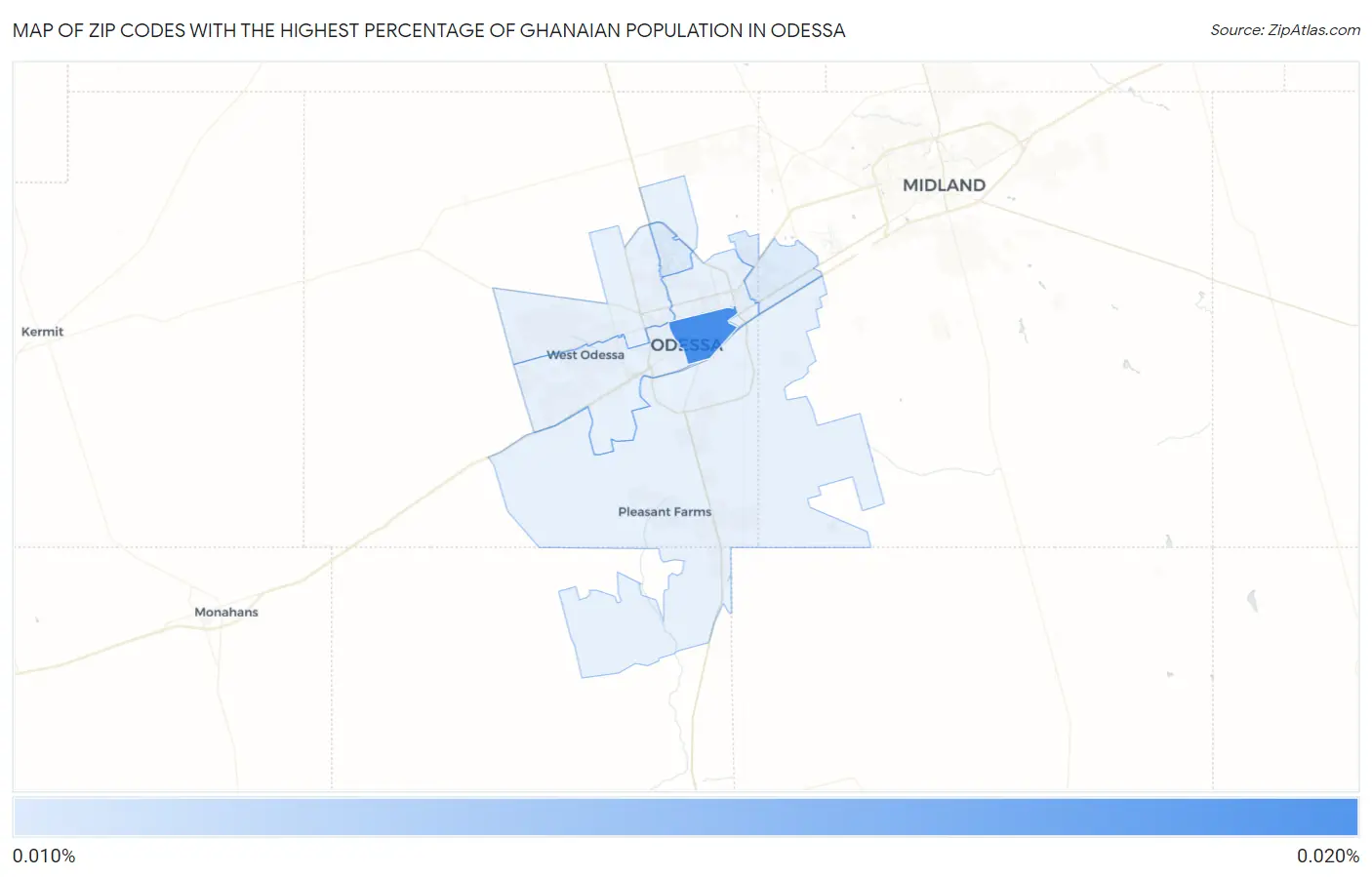 Zip Codes with the Highest Percentage of Ghanaian Population in Odessa Map