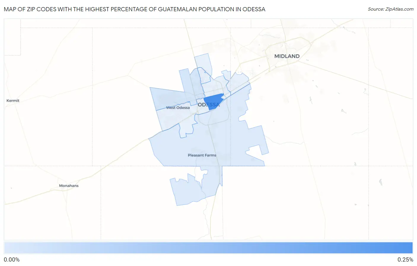 Zip Codes with the Highest Percentage of Guatemalan Population in Odessa Map