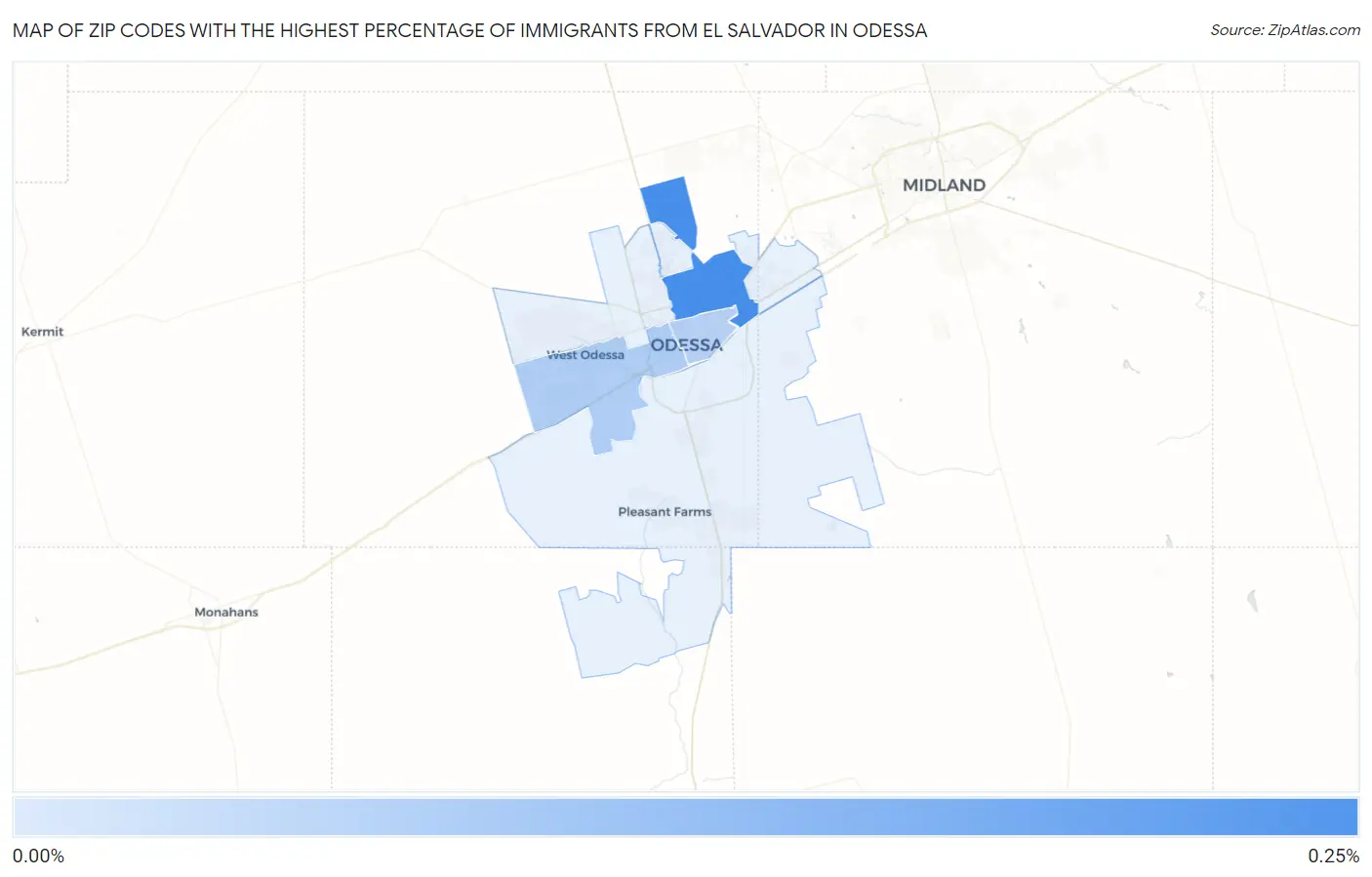 Zip Codes with the Highest Percentage of Immigrants from El Salvador in Odessa Map