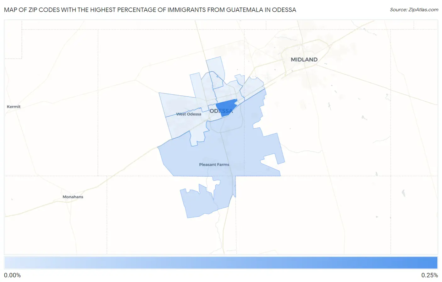 Zip Codes with the Highest Percentage of Immigrants from Guatemala in Odessa Map