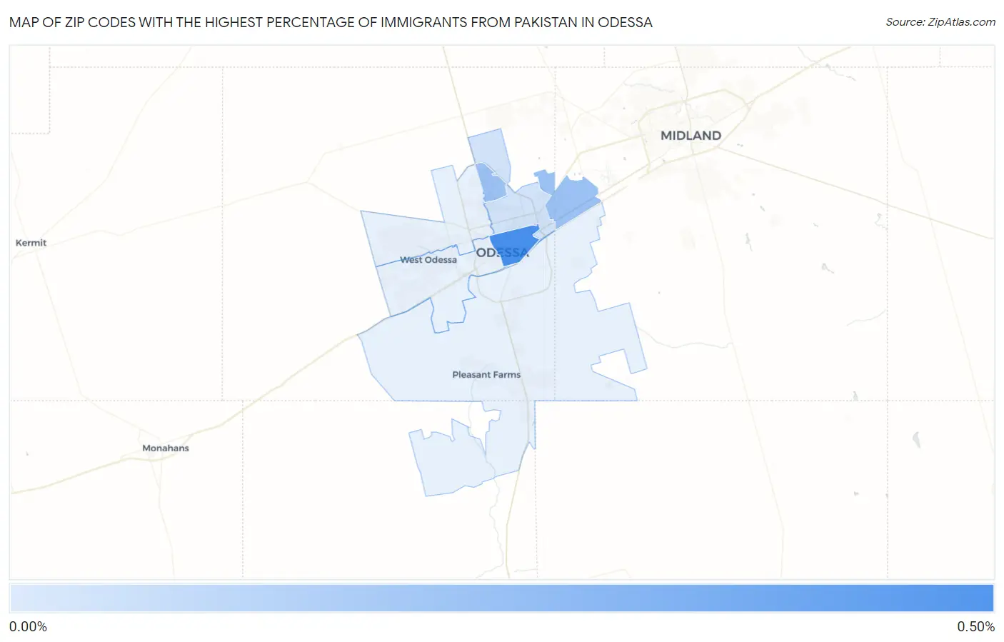 Zip Codes with the Highest Percentage of Immigrants from Pakistan in Odessa Map