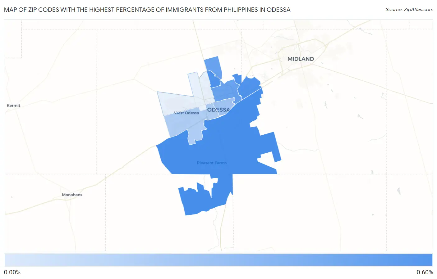 Zip Codes with the Highest Percentage of Immigrants from Philippines in Odessa Map