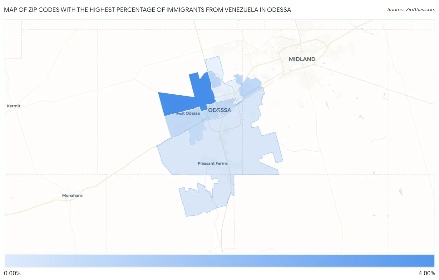 Zip Codes with the Highest Percentage of Immigrants from Venezuela in Odessa Map