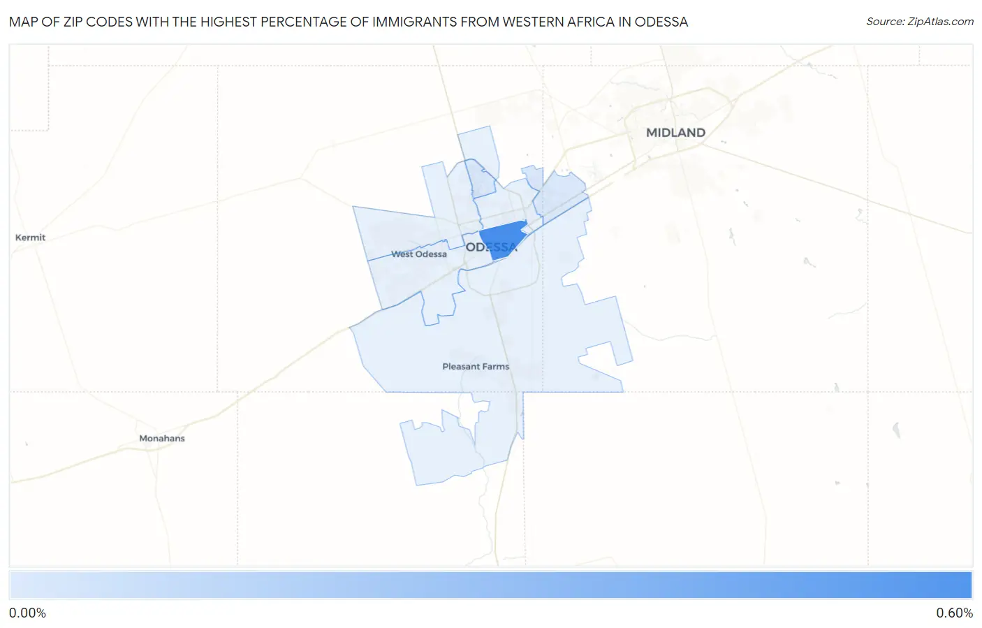Zip Codes with the Highest Percentage of Immigrants from Western Africa in Odessa Map