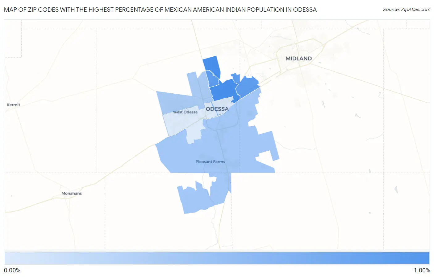 Zip Codes with the Highest Percentage of Mexican American Indian Population in Odessa Map