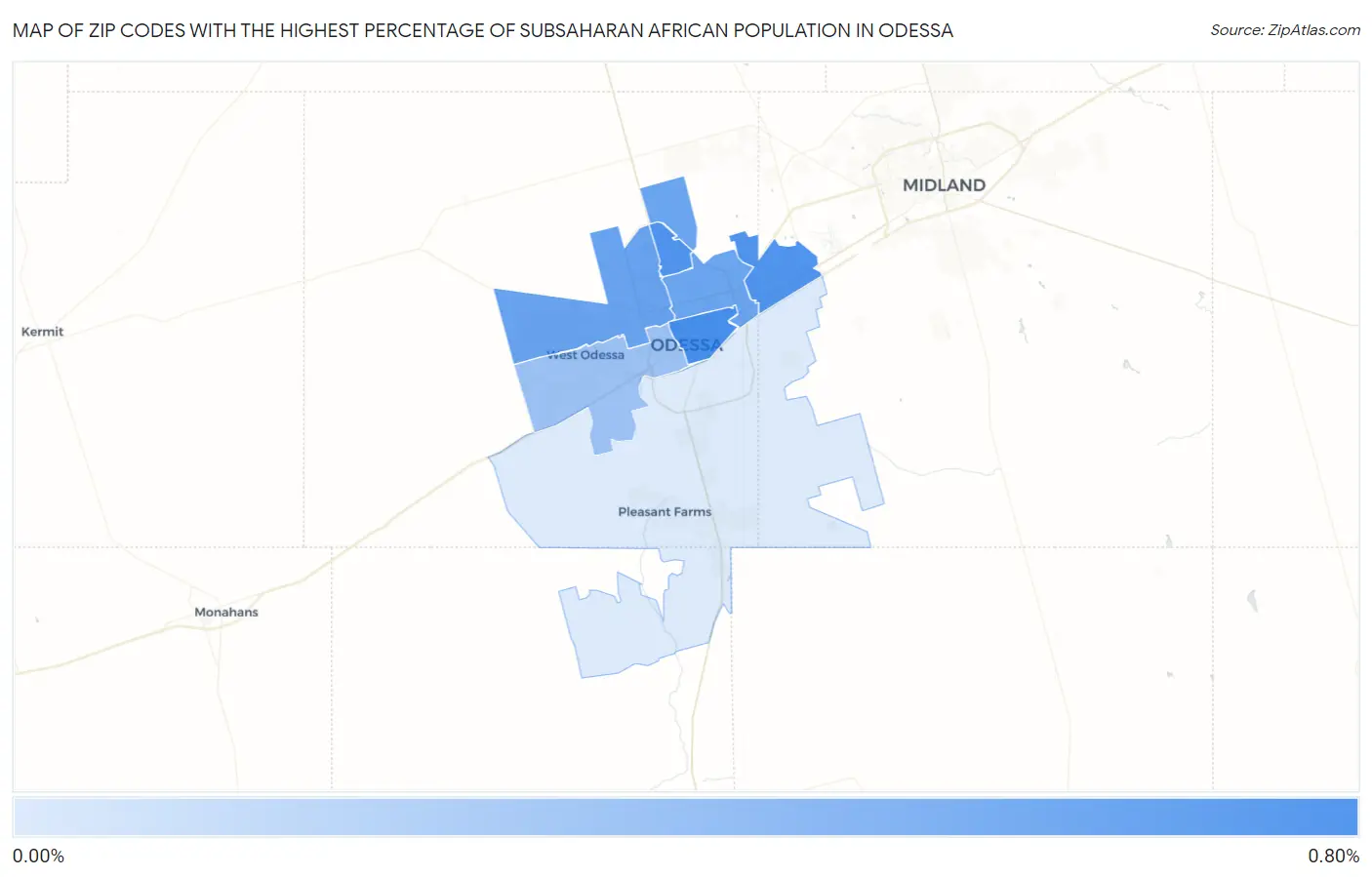 Zip Codes with the Highest Percentage of Subsaharan African Population in Odessa Map