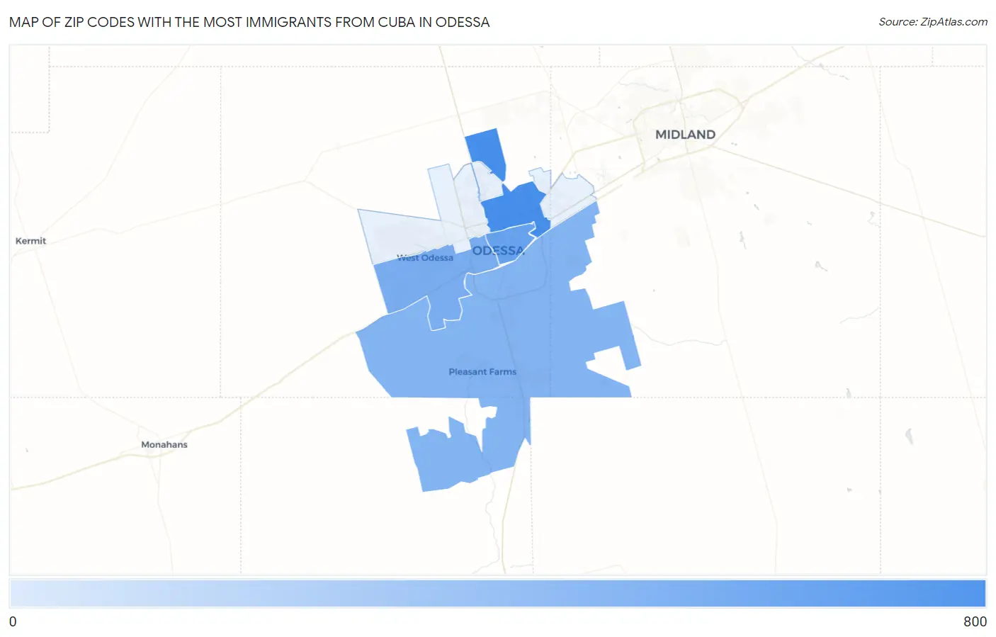 Zip Codes with the Most Immigrants from Cuba in Odessa Map
