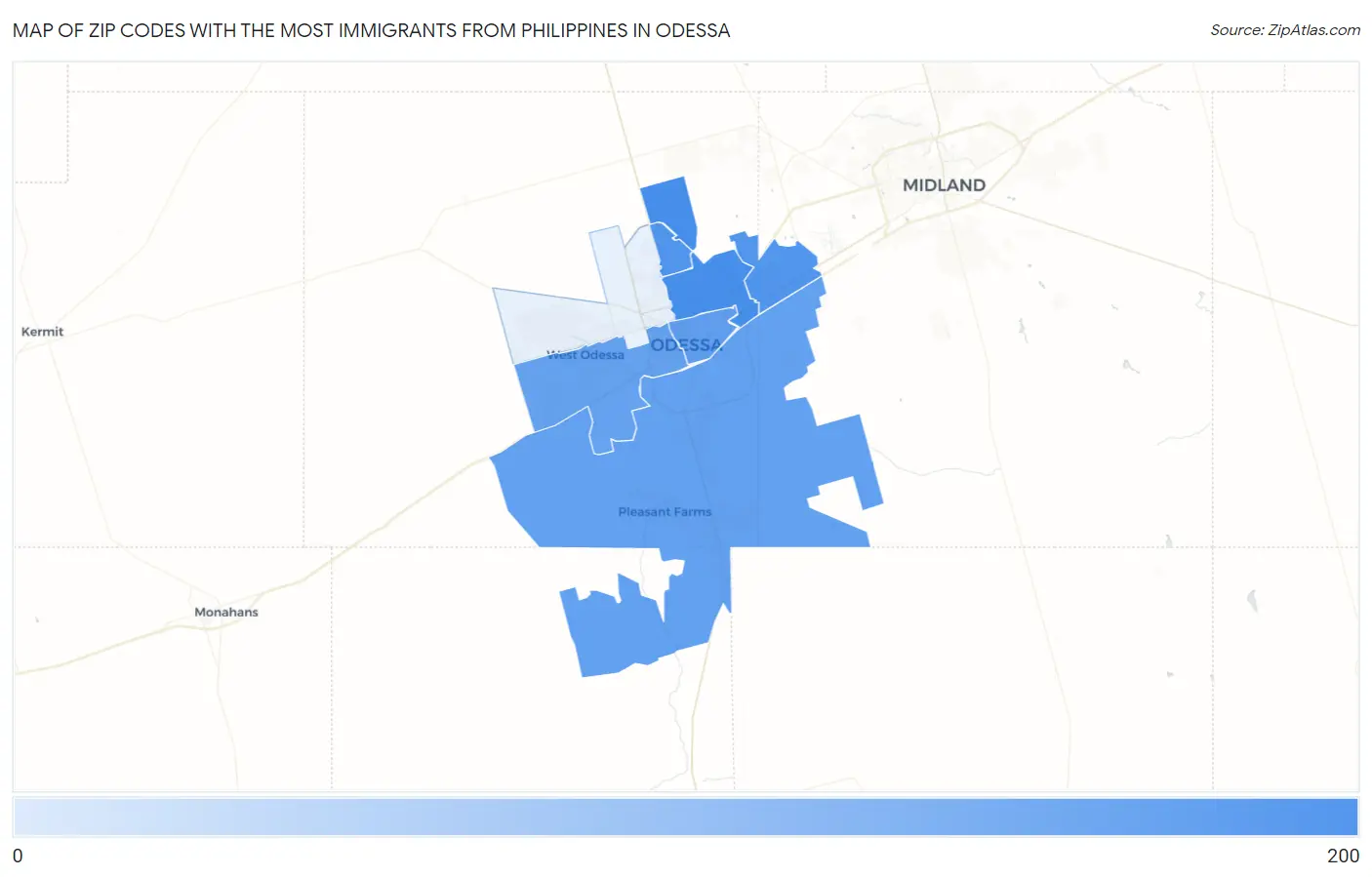Zip Codes with the Most Immigrants from Philippines in Odessa Map