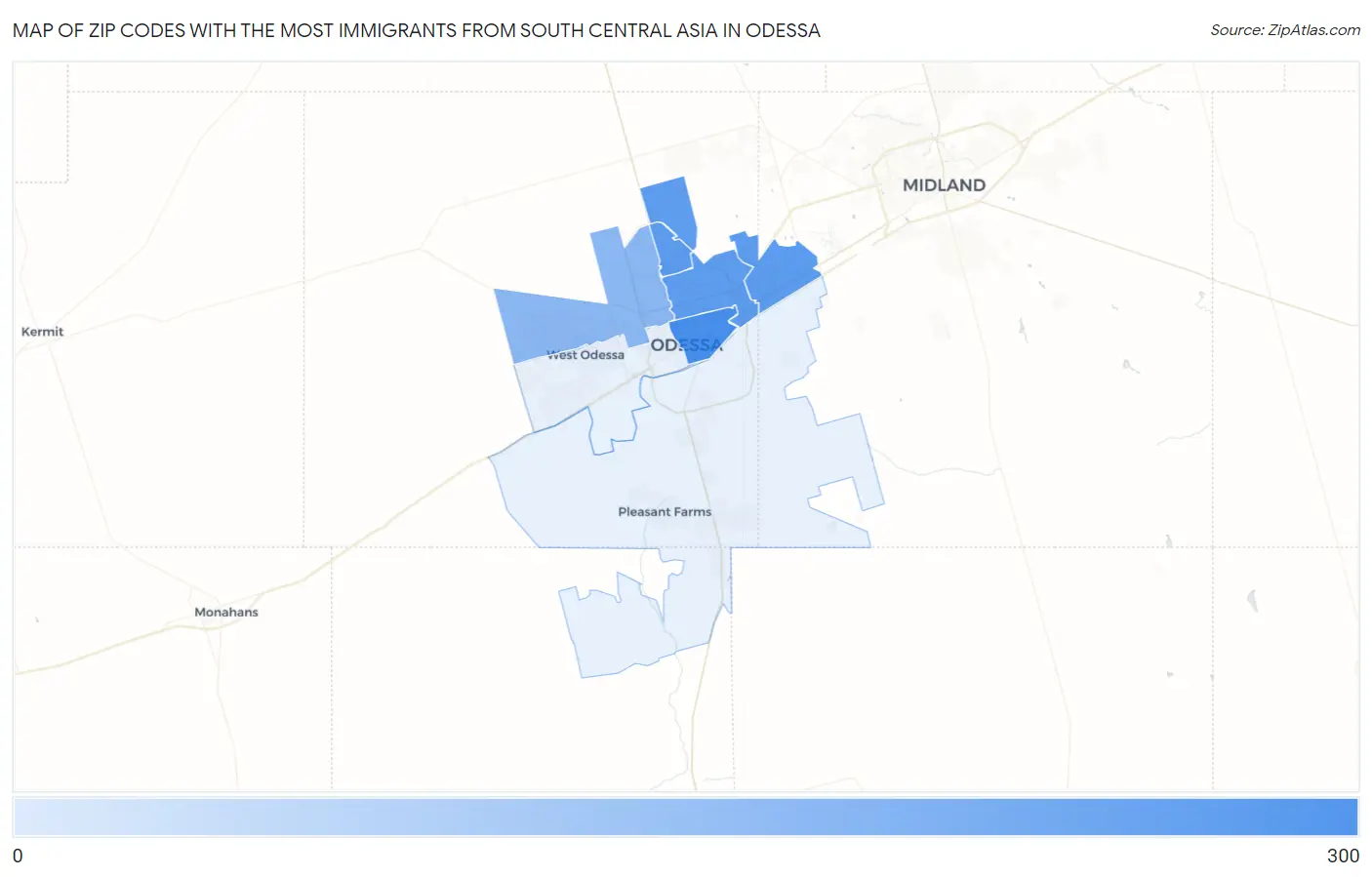 Zip Codes with the Most Immigrants from South Central Asia in Odessa Map