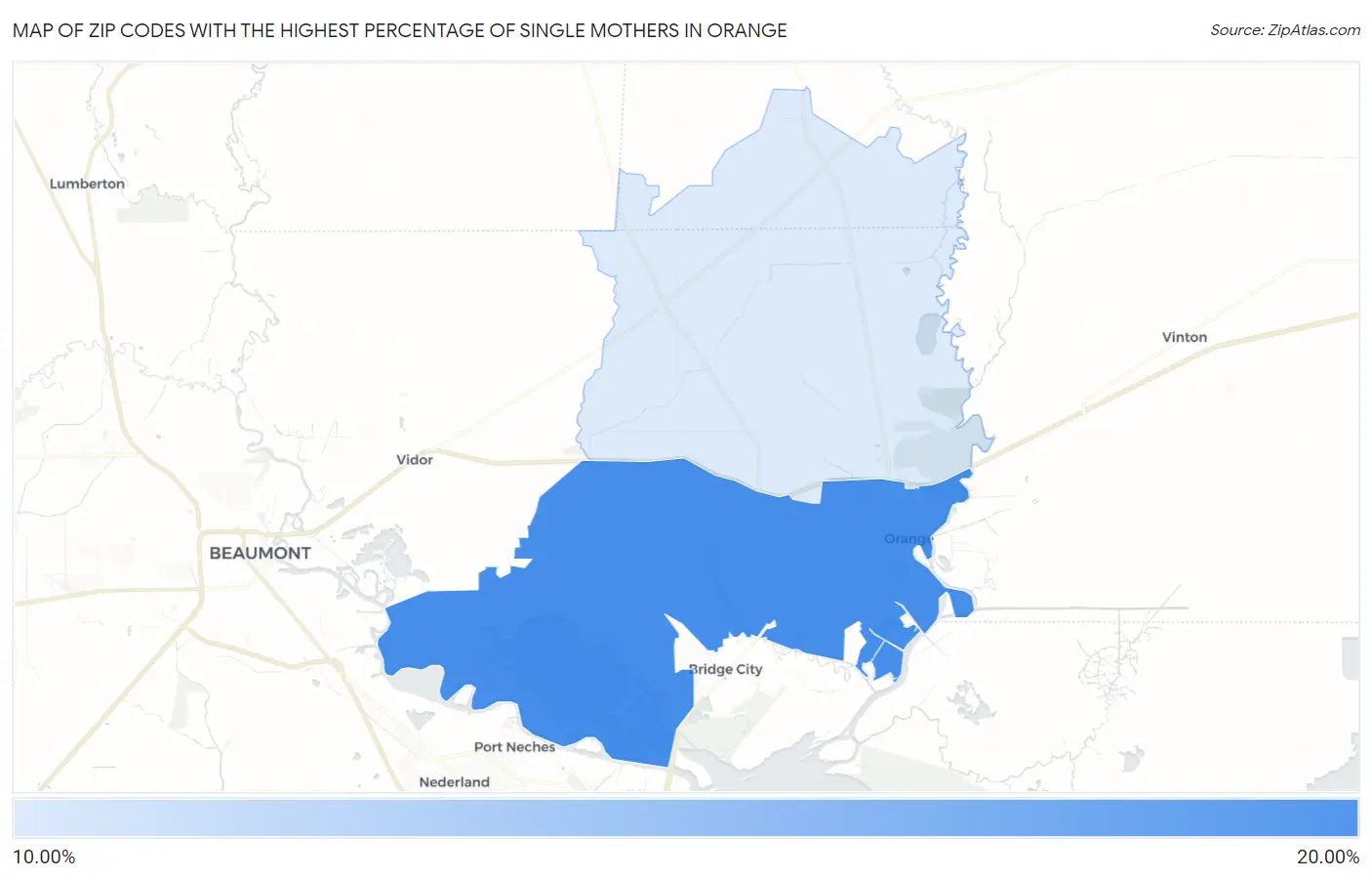 Zip Codes with the Highest Percentage of Single Mothers in Orange Map