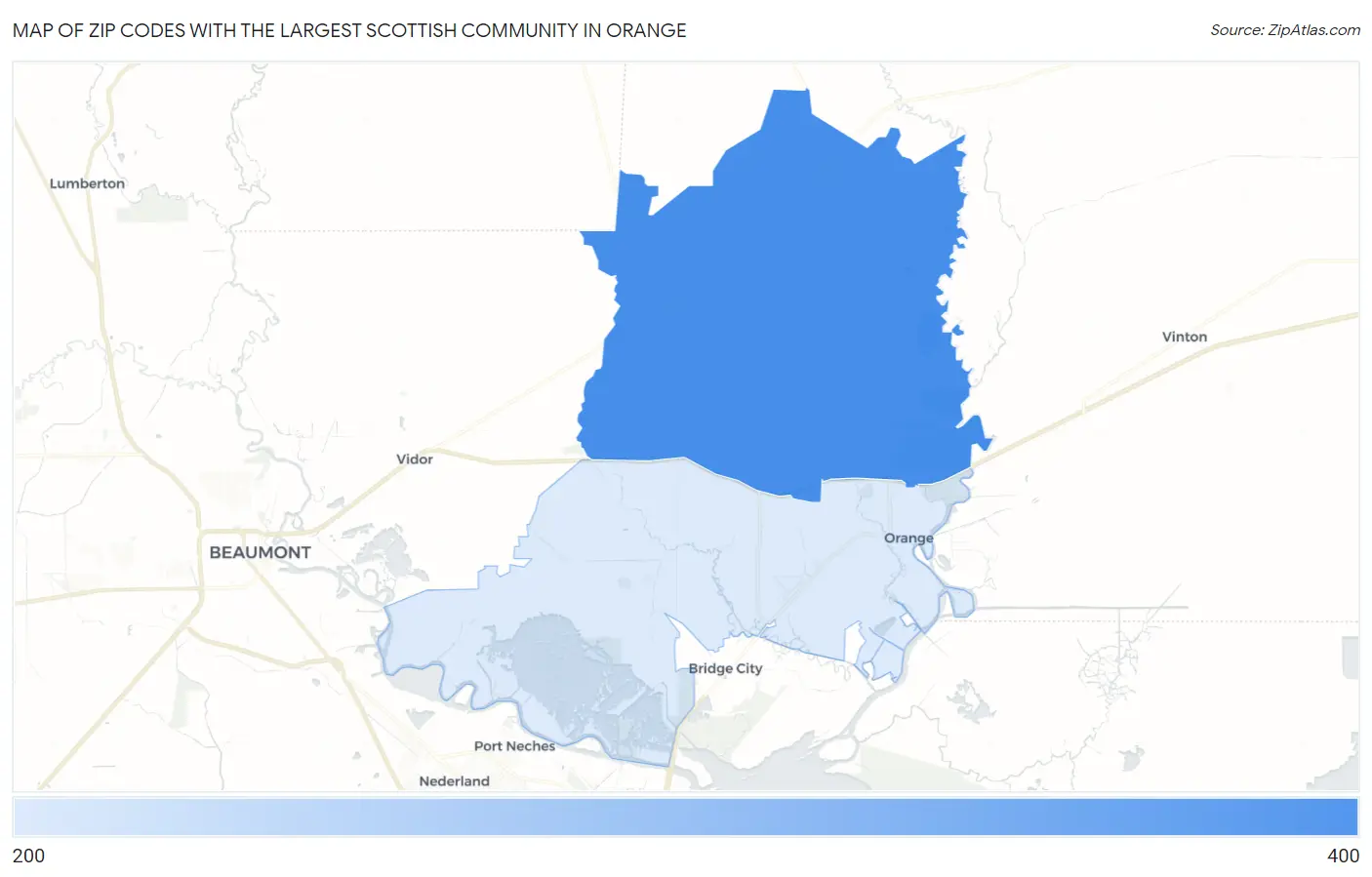 Zip Codes with the Largest Scottish Community in Orange Map
