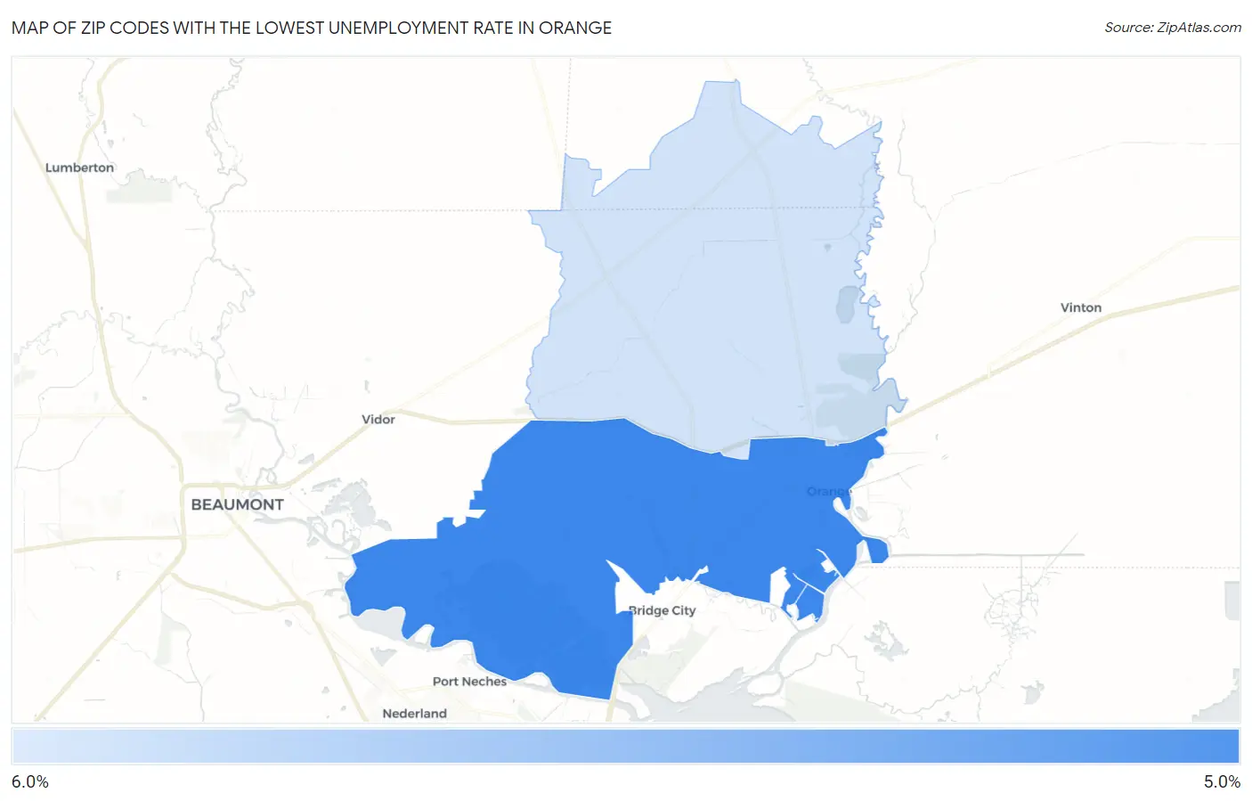 Zip Codes with the Lowest Unemployment Rate in Orange Map