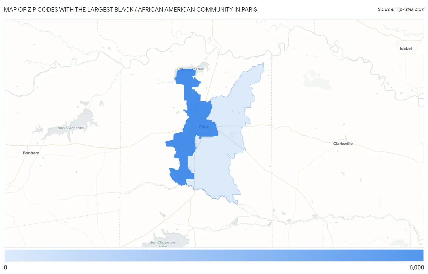 Zip Codes with the Largest Black / African American Community in Paris Map